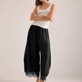 thumbnail image 2 of WGRFFH Women's Cropped Lace-Hem Pants,High Waisted Drawstring Wide Leg Pants Summer Boho Casual Lightweight High Rise Lounge Trousers with Pockets,Ruffle Flowy Beach Vacation Barrel Palazzo Black L, 2 of 8