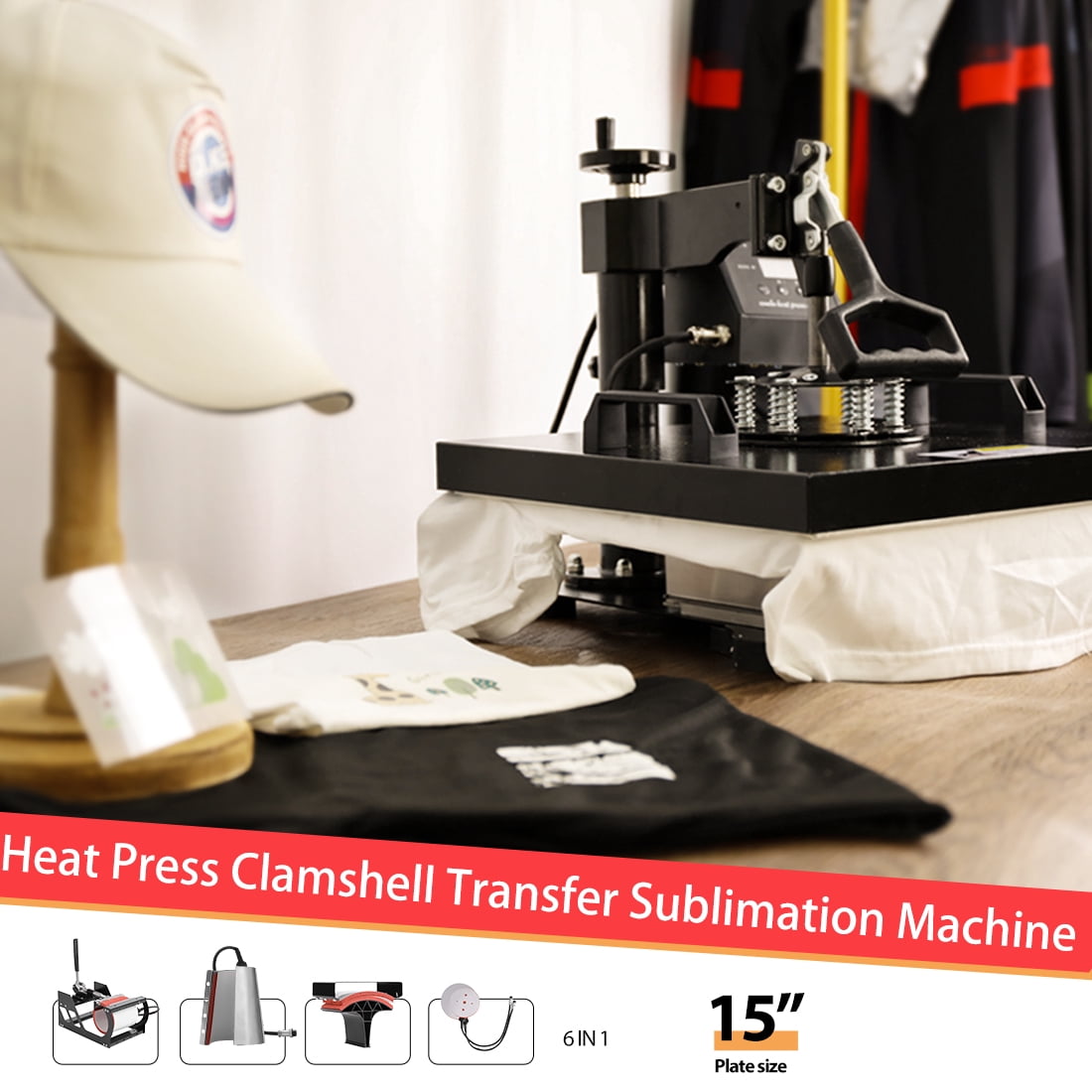 6 in 1 Multifunctional Swing Away Clamshell Printing Heat Press