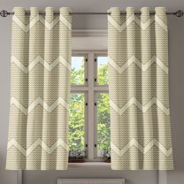 Ambesonne Geometric Grommet Curtain, Chevron Zigzags Art Lines, 50"x63", Pale Khaki Cream