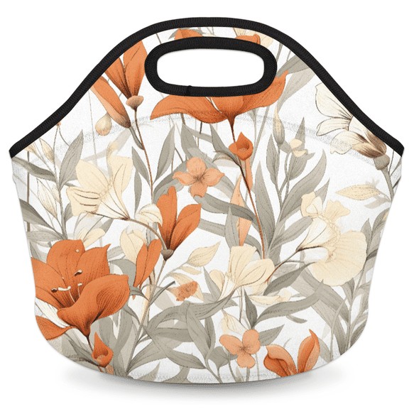 Herdesigns Floral Spring Insulated Lunch Bag Neoprene Lunch Box for Women Men Soft Cooler Bag Washable Lunch Tote for Work Outdoor Picnic