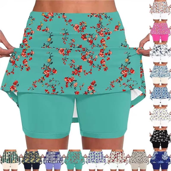 oelaio Floral Skorts for Women High Waisted Mini Skirt with Shorts Underneath Golf Tennis Skort Causal Summer Boho Outfits Blue L
