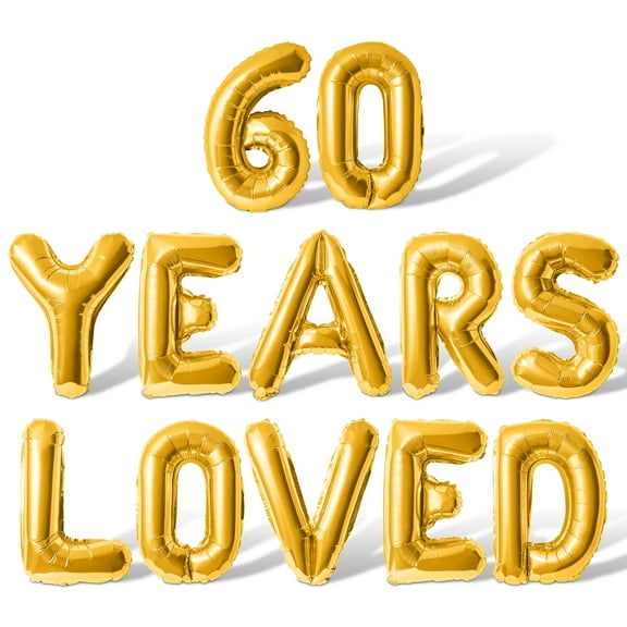 Letter Balloons - 60 YEARS LOVED 16" Inch Alphabet Letters Foil Mylar Balloon 60th Birthday Party Banner (Gold)