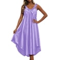 thumbnail image 2 of TrendOFT Long Nightgown for Women Silk Satin Sleepwear Lace V Neck Night Dress Light Purple One Size, 2 of 5