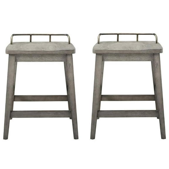Home Square 2 Piece Solid Wood Counter Stool Set in Rustic Smokey Oak