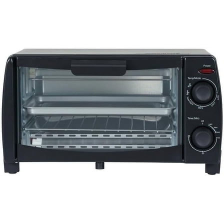 4 Slice Small Toaster Oven Countertop, Retro Compact Design, Multi-Function with 30-Minute Timer, Bake, Broil, Toast, 1000 Watts, 2-Rack Capacity, Black