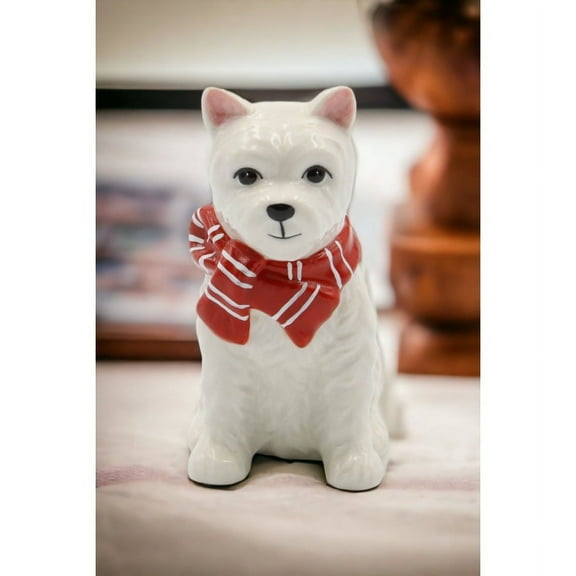 Ceramic Westie Dog Figurine Red Scarf 4.25" Gift for Dog Lovers