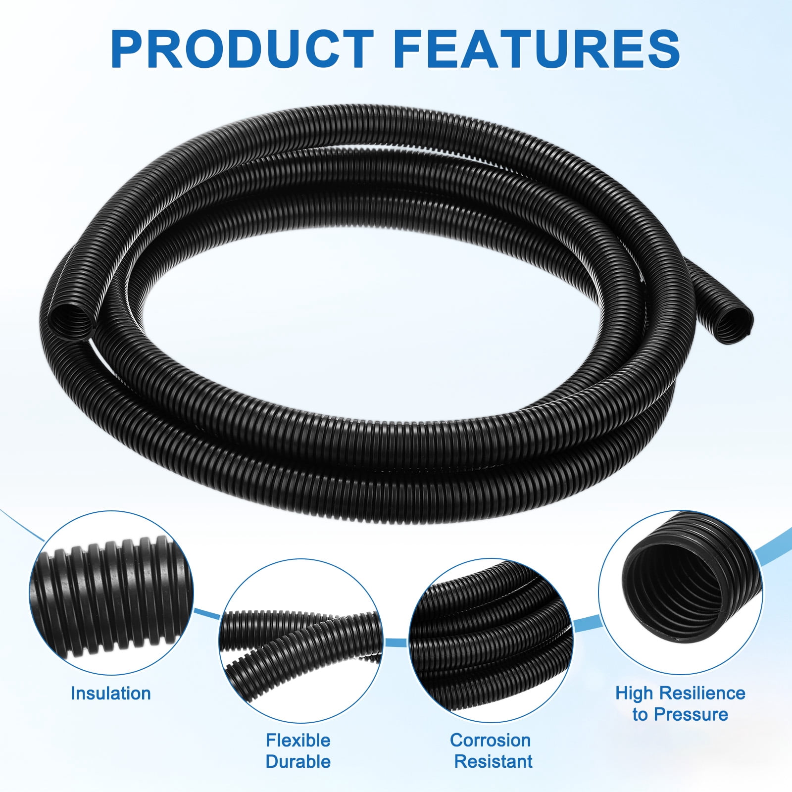 Uxcell 3/4" ID Pond Tubing, 10ft Corrugated Flexible Reinforced PP Hose Pipe Pump Tube for Garden Ponds/Waterfall Sump Pump Hose [Black]