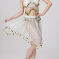 thumbnail image 5 of Womens Sheer Mesh Mini Skirts Bell Dance Handkerchief Hem Sequin See-Through Skirts Sparkly Gold Coins White, Free Size, 5 of 7