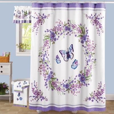 Lavender Fl Wreath Erfly Fabric Shower Curtain Purple Flower Lavender Fl Wreath Erfly Fabric Shower Curtain Purple Flower White Blue