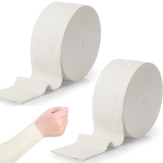 Estbridg 2 Rolls Cotton Tubular Bandage Elastic Support Bandage Washable Compression Bandage Reusable Elastic Bandage for Ankles and Elbows(2.36in X 32.8ft)