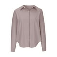 thumbnail image 4 of Womens Loose Button Up Shirts Rolled Long Sleeve Lapel Collar Lightweight Casual Blouses Tunic Tops Solid Color (Medium, Pink), 4 of 5