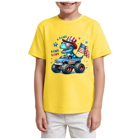 Kogui Kid 4th of July T-Shirts Boys Girls American Flag Shirt Patriotic Top Short Sleeve Tees (Yellow,13-14 Years)
