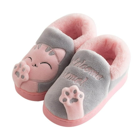 

FRSASU Kids Shoes Clearance Baby Boys Girls Winter Slippers Cartoon Non-slip Home Indoors Shoes Gray 8(14-15)