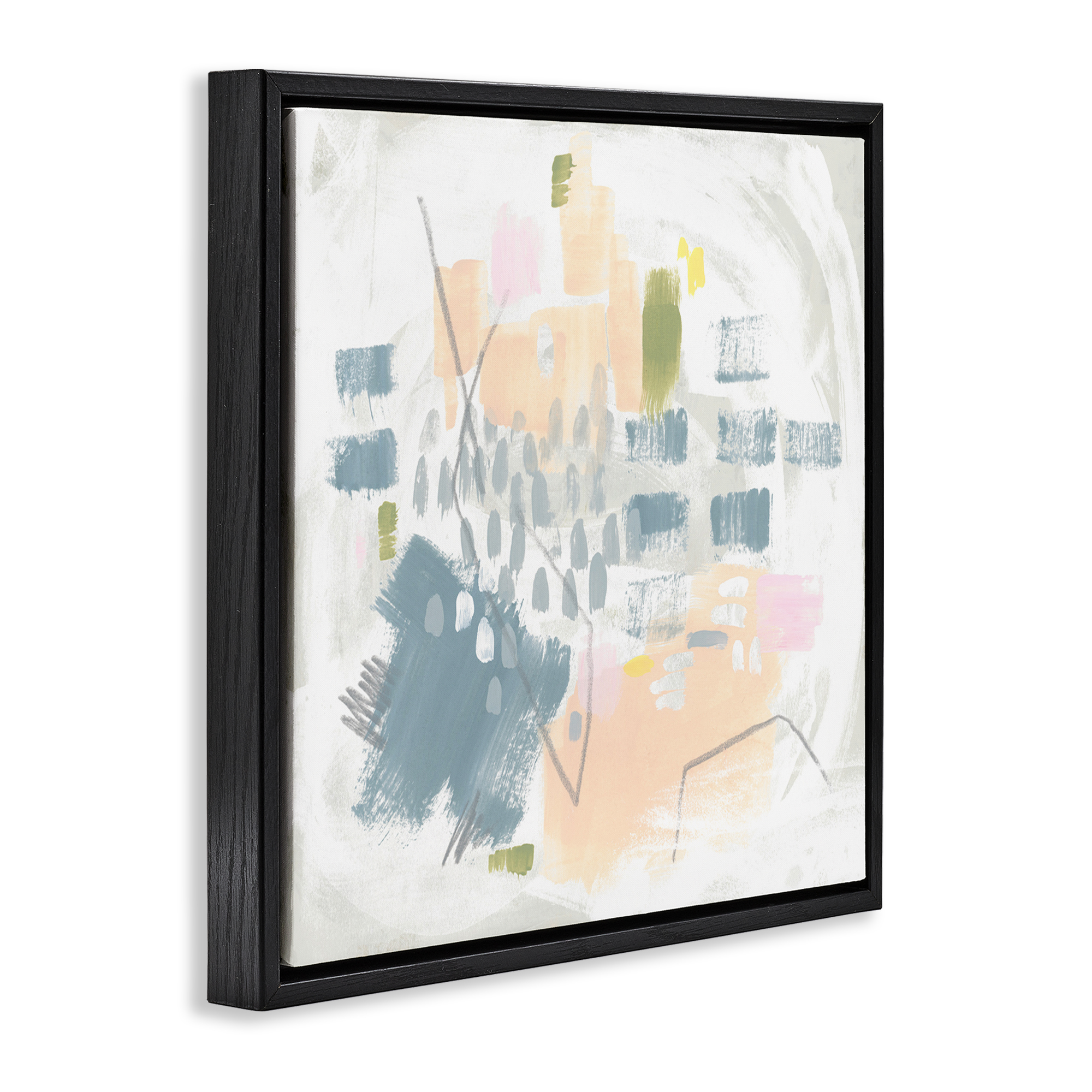 Stupell Industries Centric Pastel Pattern Abstract Painting Black Floater Framed Canvas Art Print Wall Art, 25 x 25