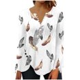 thumbnail image 1 of Pompotops Mode Femme Décontractée Col Rond Manches Longues Bouton Imprimé Haut Blouse en Solde, 1 of 4