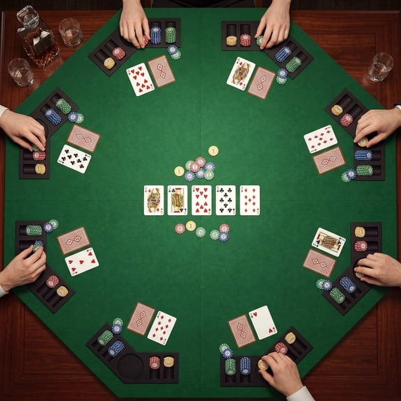 DEDRFUC 48 Inch Foldable Poker Table Top for 8 Players, Octagon Poker Table Topper with Chips Tray & Cup Holders, Professional Texas Hold’em Poker Table Mat with Carrying Bag for Card Casino Games