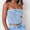 thumbnail image 2 of Yuyuzo Womens Strapless Denim Tops Summer Button down Tube Tops Sleeveless Slim Fitted Crop Jean Tops, 2 of 5