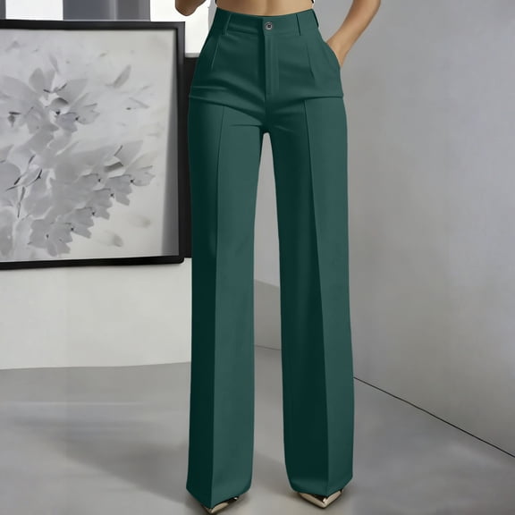 Dress Pants for Womens High Waisted Wide Leg Office Work Slacks Summer Fashion Trendy Trousers with Pockets Dark Green XL