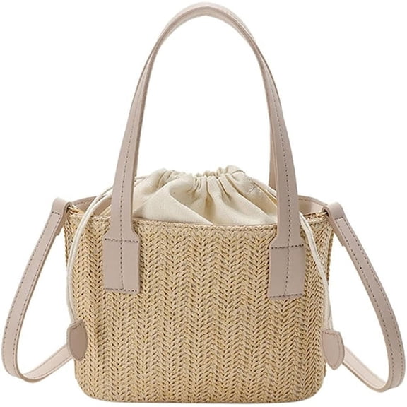 Kukuzhu Straw Tote Bag Purse for Women Retro Woven Bucket Bag Crossbody Bag Summer Straw Bag Small Hobo Bag Shoulder Bag for Beach