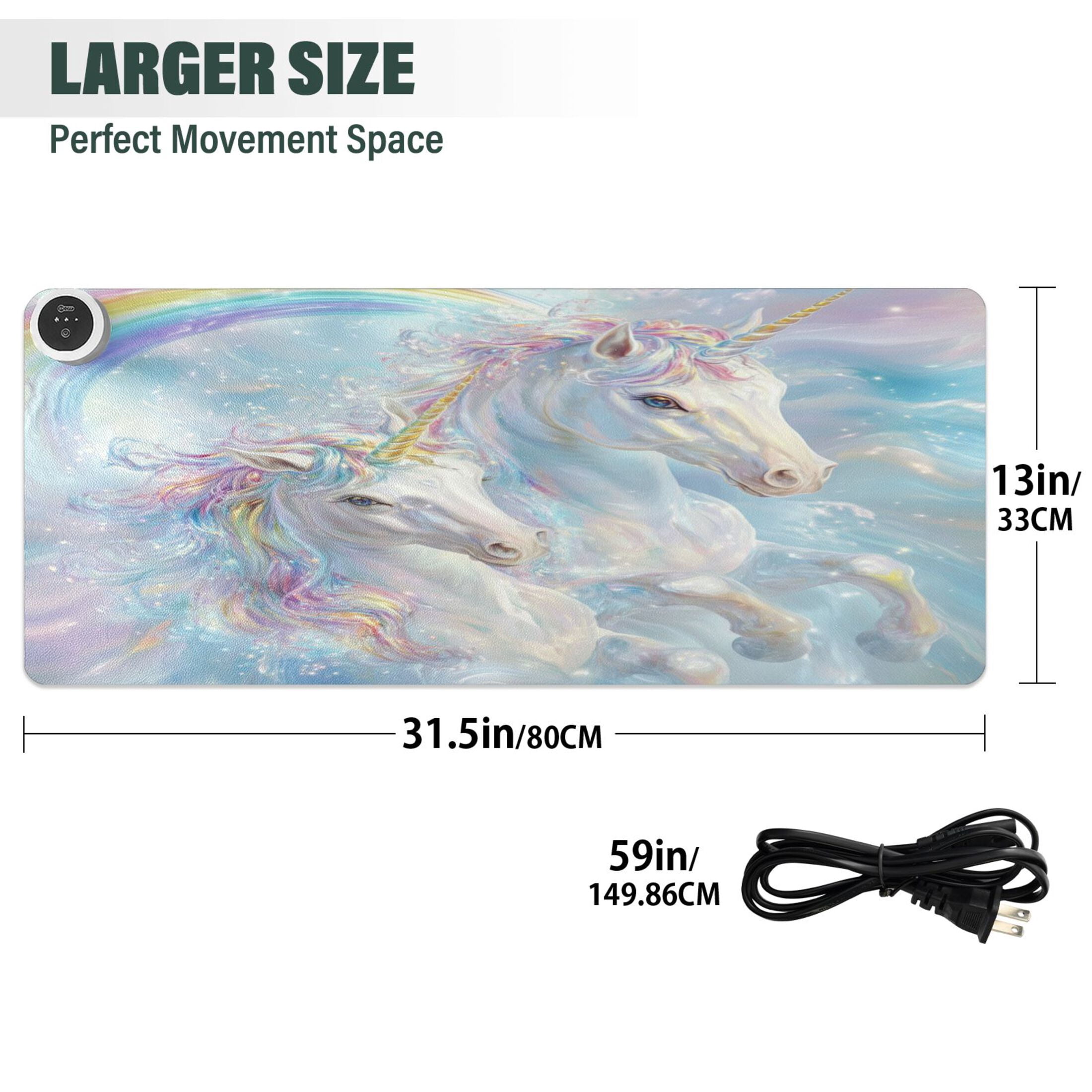 Wobogo Rainbow Unicorns Heated Mouse Pad Extra-Large Desk Mat With 3 Heating Levels and 3-hour Auto Shut-Off Protection Ideal for Computer Keyboards Home Office Hand-warming Essential 31.5in × 13in