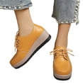 thumbnail image 2 of Domuza Women's Platform Oxford Shoes Classic Chunky Patent Leather PU Square Toe Wedges Casual Lace Up Sneakers for summer Yellow 9（EU-42）, 2 of 6