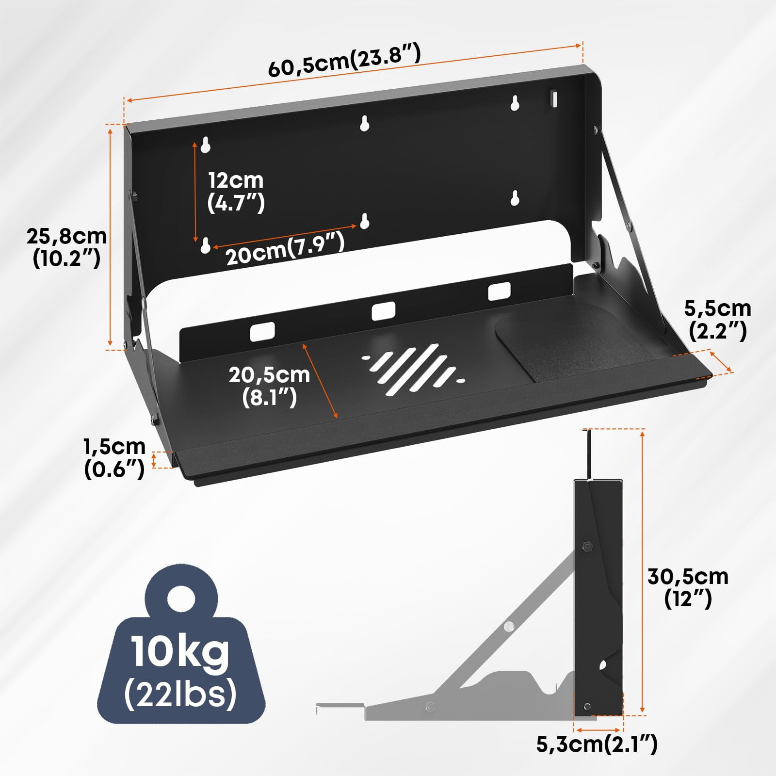 PUTORSEN Flip Down Keyboard Tray Wall-Mount - 24 Inch Computer Keyboard and Mouse Platform Tray, , Mouse Pad and Wrist Pad Included, Holds Up to 22 lbs, Black