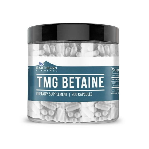 Earthborn Elements TMG Betaine Anhydrous Trimethylglycine 200 Capsules, Pure & Undiluted, No Additives