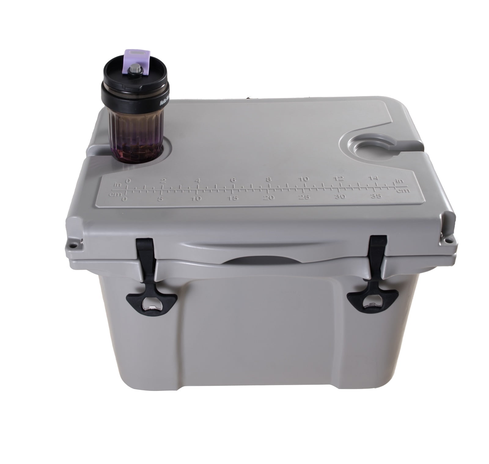 25QT Portable Insulated Hard Cooler Ice Chest with Built-in Bottle Opener, Cup Holders and Measuring Ruler, Perfect for Travel, Beach, Camping, Fishing and Outdoor Activities