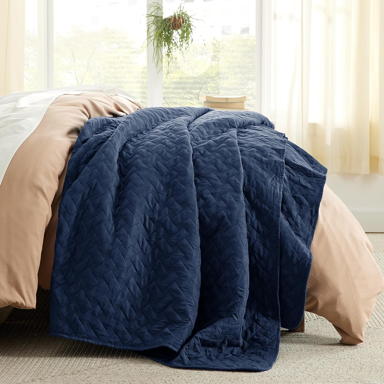 Bedsure Queen Quilt Navy Bedding Set Lightweight Summer