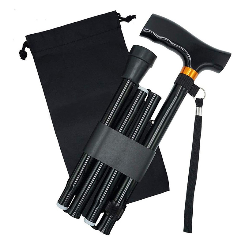 Toyella Aluminum Alloy Four Section Wooden Handle Folding Crutches