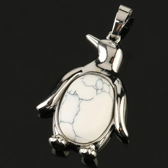 Collier Pendentif Pingouin Femme Pierre Naturelle Œil de Tigre Mignon Animal Homme