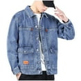 thumbnail image 2 of DeHolifer Men's Denim Jacket Plus Size Solid Color Casual Collar Long Sleeve Button Denim Jacket with Pocket Light Blue 2XL, 2 of 8