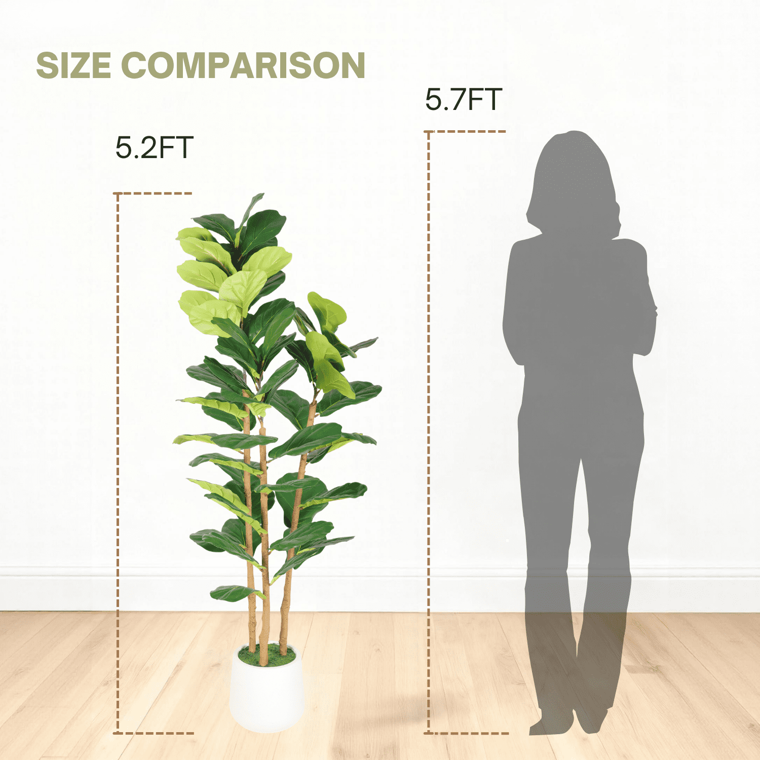 5.2FT Artificial Fiddle Leaf Fig Tree with White Planter Pot,Leaves Lifelike Fake Indoor Plant for Home Office Living Room Decoration