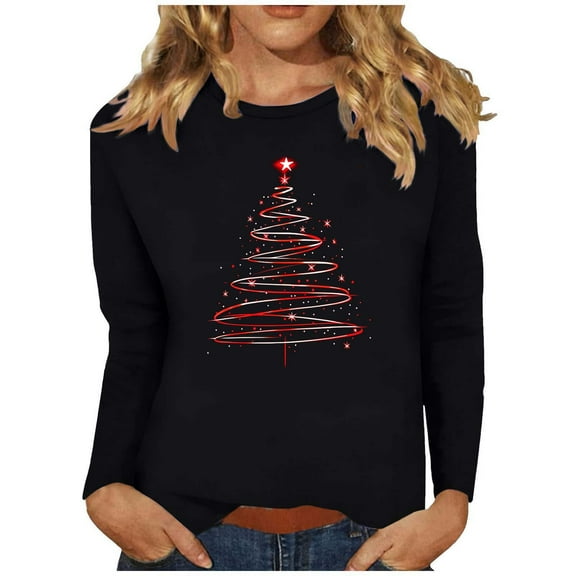Fall Fashion Must Haves Christmas Shirts for Women Fashion Long Sleeve Round Neck Christmas Tree Print Blouse Shirt Tops Fall Clothes My Items
