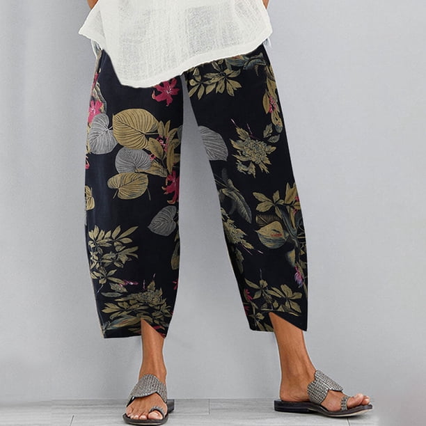 WILLBEST Pantalones Casuales para Mujer, Cómodos, Estampados, Holgados, Capri con Cintura Elástica para Cualquier Ocasión. Chica