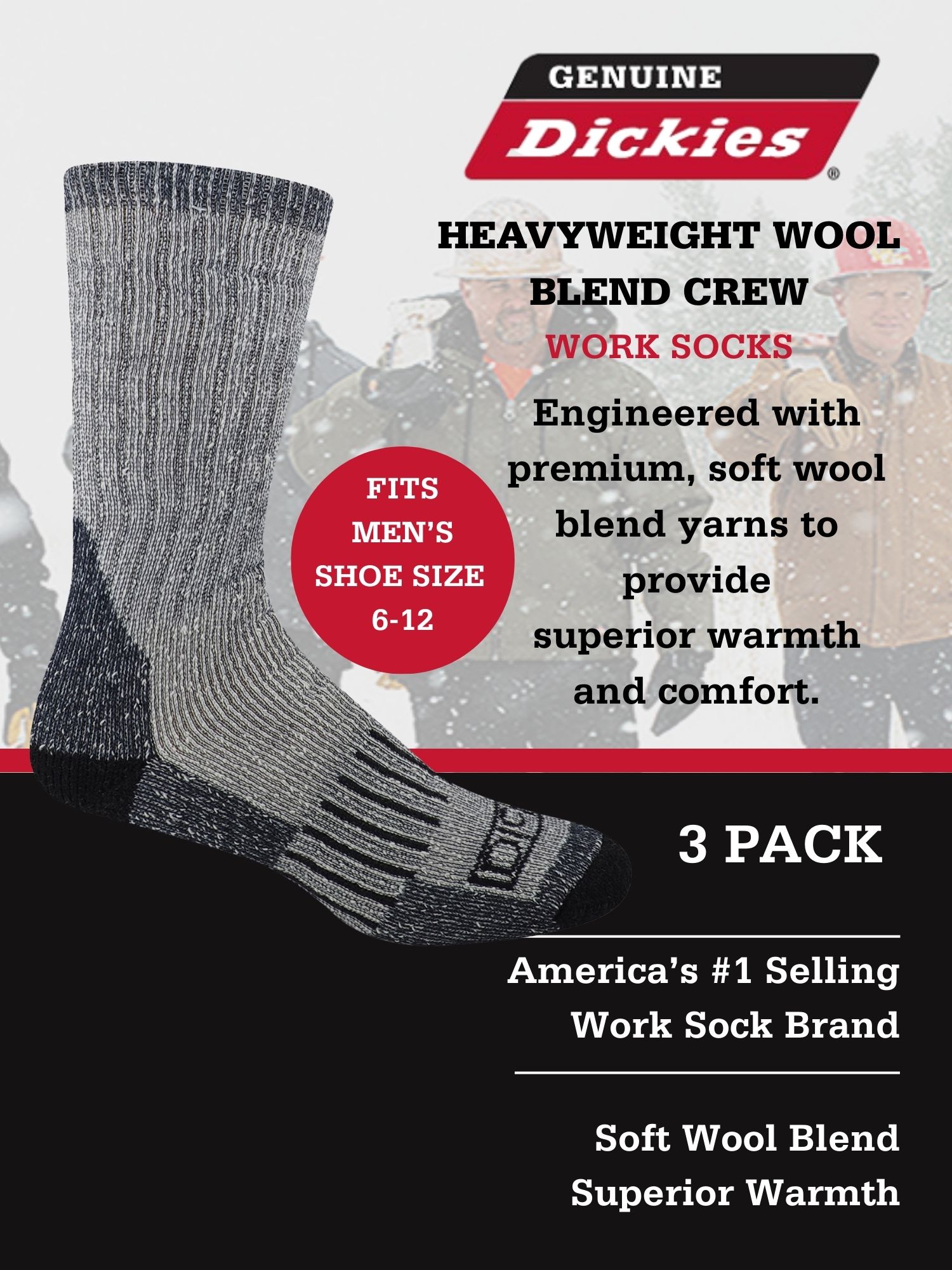 Dickies Men's Wool Blend Thermal Crew Socks, 3-Pack photo 6