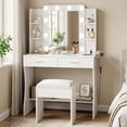 thumbnail image 1 of Vabches Tocador Vanity con Espejo Luz Led y Heces Blanco Mueble para Maquillaje con Estación De Carga Escritorio con 2 Cajones Y Soporte para Secador De Pelo y Estantes para Recamara 85x40x132CM, 1 of 6