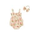 thumbnail image 2 of Musuos Baby Girl Cute Summer Romper Set 3M 6M 12M 18M  Sleeveless Fruit/Floral Print Smocked Playsuit with Bow Headband Set, 2 of 10