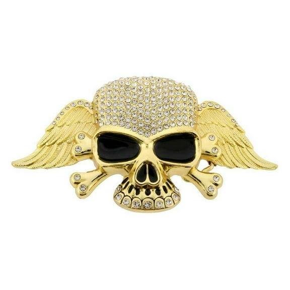Skull Crossbones Feathers Hip Hop Rock Rhinestones Gold Belt Buckle Men Women Halloween Party Costume