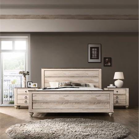 Bedroom Set Including King Bed | Design Bedroom in Urban Style | Wood with Distressed Walnut Color | Spacious Storage Drawers