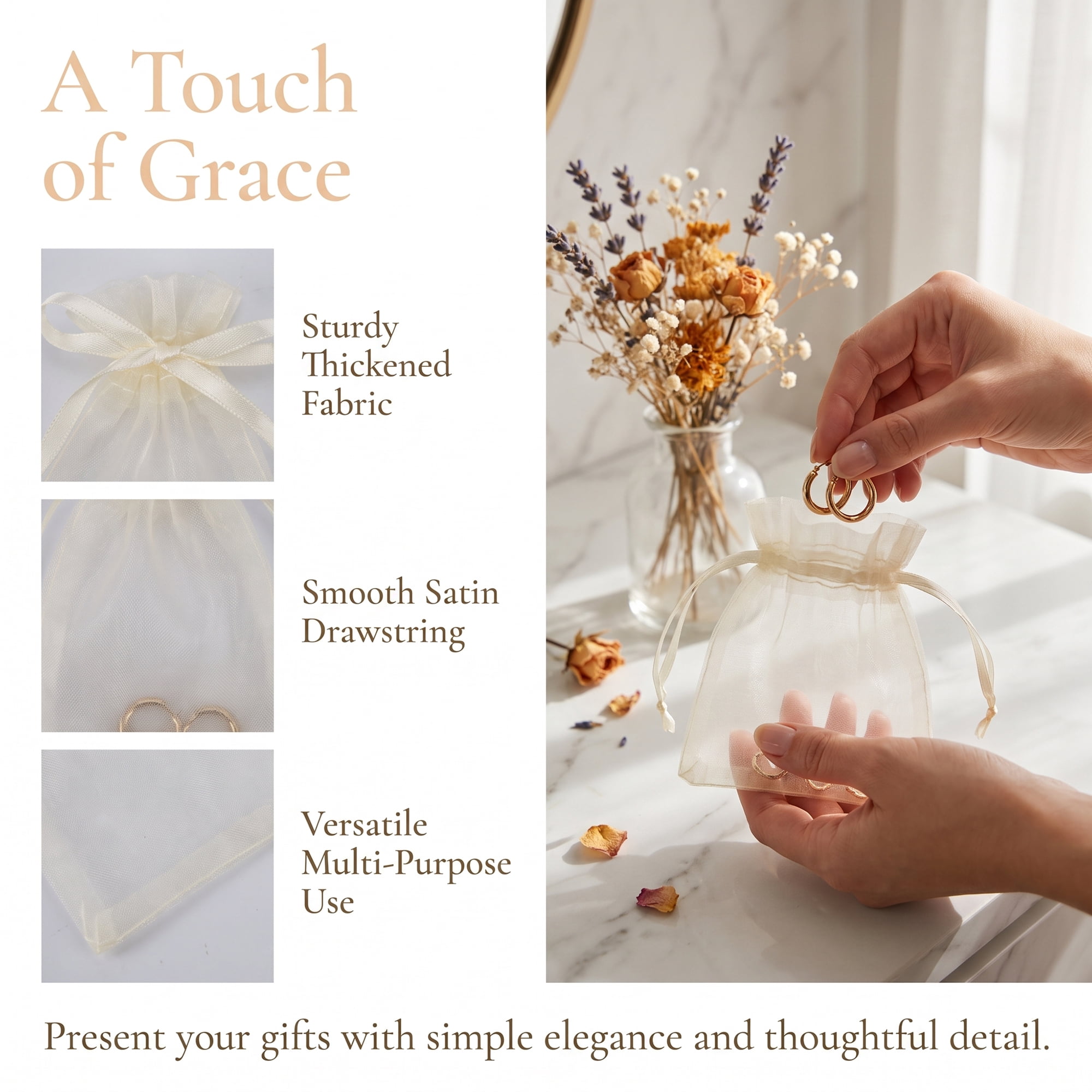 Unique Bargains Multi-Purpose Gift Bags with Handles for Events Beige 3.9" x 5.9"