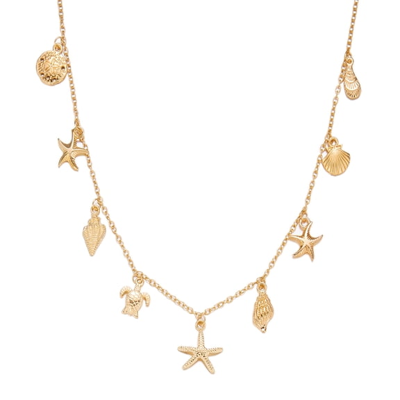 Charm Necklace for Women Gold Plated Shell Starfish Bow Pendant Necklace Summer Beach Chain Jewelry Gifts-alloy-1piece