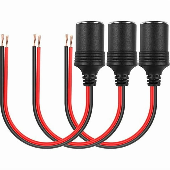 3 Pcs 18AWG Female Car Cigarette Lighter Socket with Bare Wire Open End Cable,1FT 12/24V Car Charger Power Cigarette Lighter Female Socket Replacement Cable for Equipment Within 120W