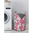 thumbnail image 3 of Garden Art Laundry Bag, Sketch Petals Background with Pastel Tones Monochrome Flower Motifs, Basket with Handles Drawstring Closure for Laundromats, 13" x 19", Pink Grey and White, by Ambesonne, 3 of 4
