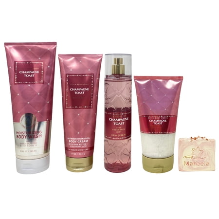 Bath & Body Works Champagne Toast Fine Fragrance Mist Moisturizing Body Wash Ultimate Hydration Body Cream and Body Scrub with a Himalayan Salts Springs Bar Soap