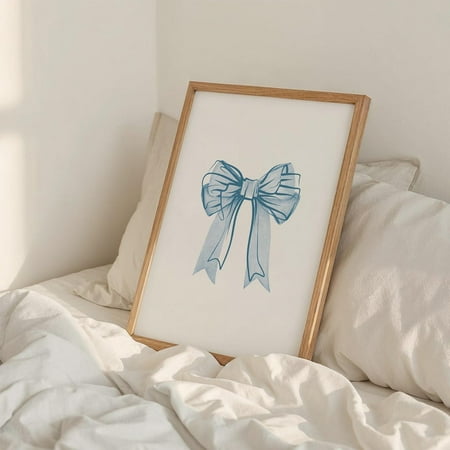 Blue Bow Print, Vintage Coquette Nursery Art Home Decor #794, Unframed Poster Size 8x12