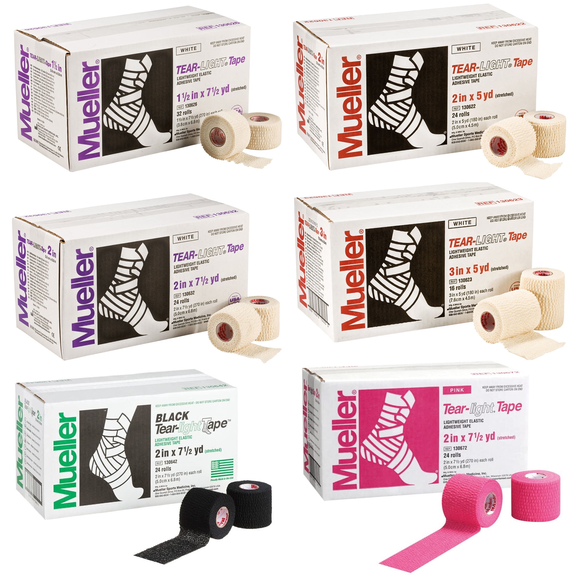 Mueller Tear-Light [Elastic Athletic Stretch Tape]: 2 in. x 7-1/2 yds. (White) 24-rolls