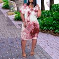 thumbnail image 4 of TSADFHJI Wool Skirt Women's Large Size Tie Dye Printed V Neck Comfortable Loose Dress Short Sleeved Knee Length Dress with Pockets Xxl Wine, 4 of 6
