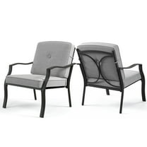 Demifill 2 Piece Patio Metal Chairs with Seat and Back Cushions, Metal Chair Set of 2 with Curved Armrests, Metal Chair for Outdoor as Garden, Patio, Gray