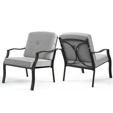 Spaco 2 Piece Patio Metal Chairs with Seat and Back Cushions, Metal Chair Set of 2 with Curved Armrests, Metal Chair for Outdoor as Garden, Patio, Gray